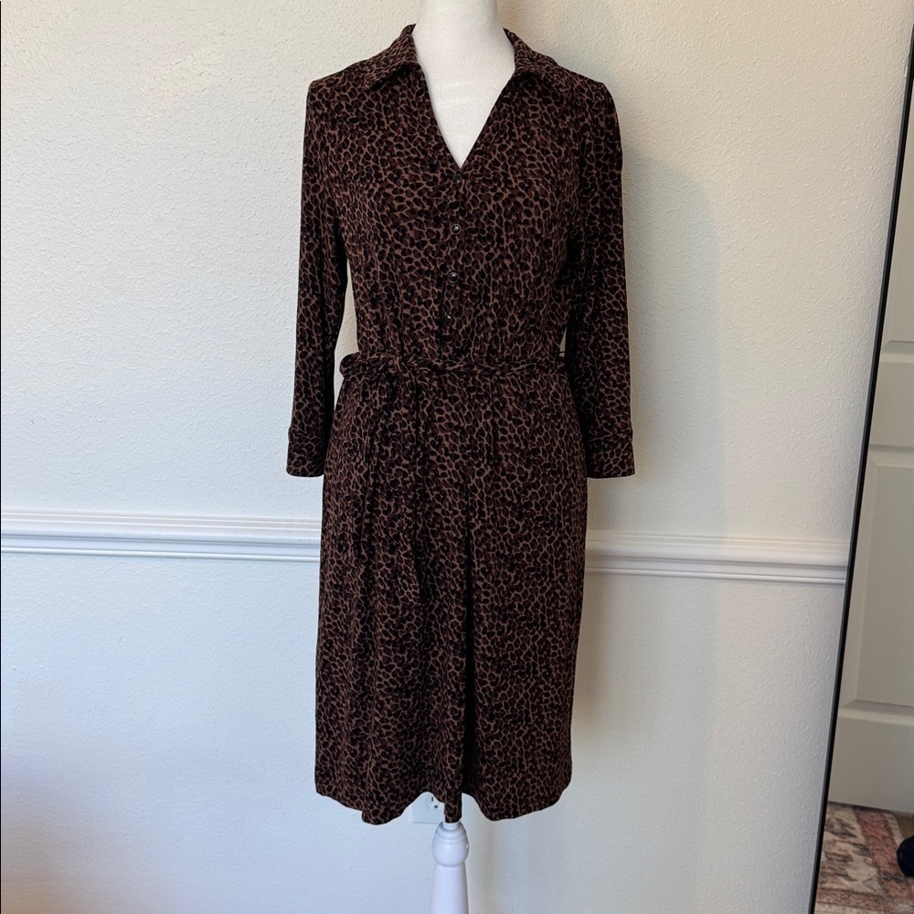 Talbots P Cheetah Animal Print Collared Belt Dress Brown & Black Size amp